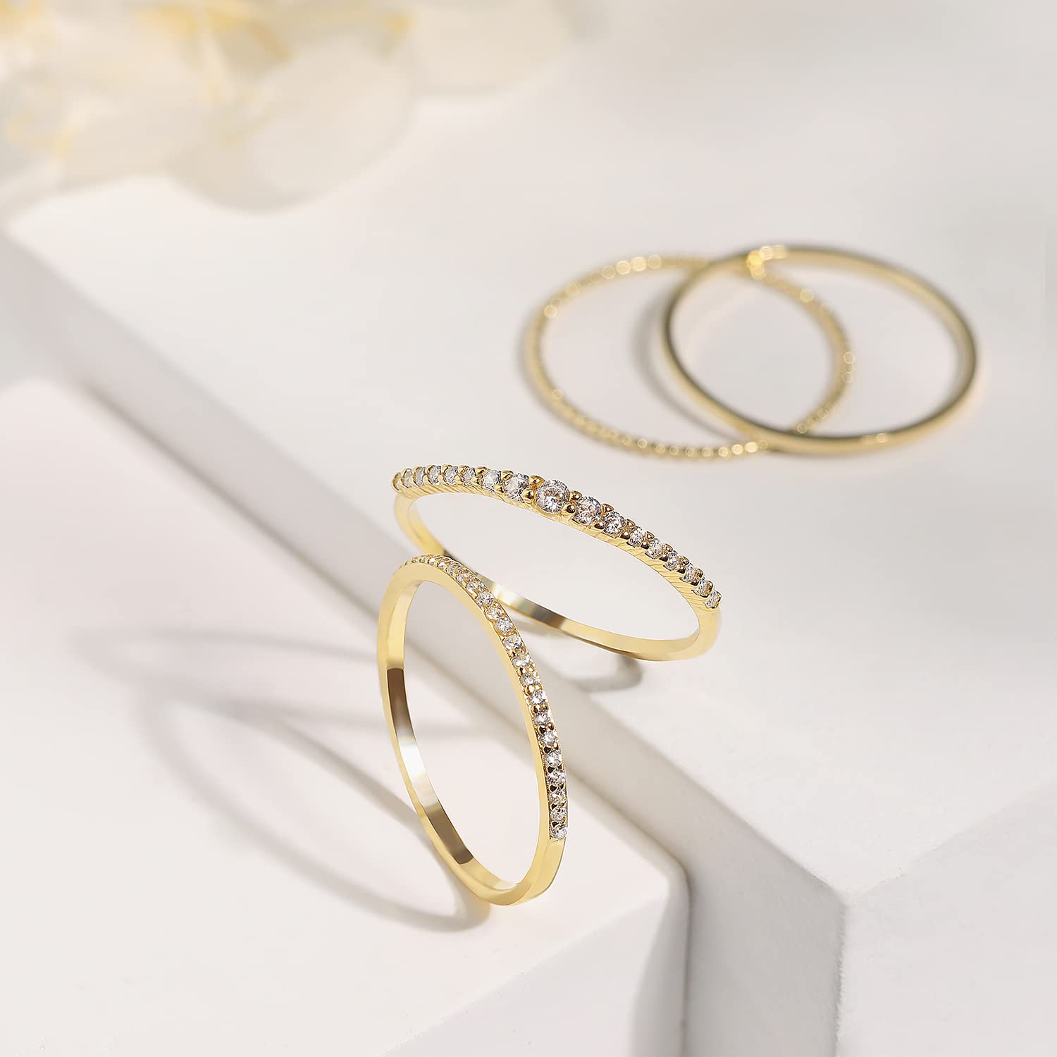 Meissa Lot de 4 Bague Plaqué Or/Argent Bague en Pierres pour Femme Empilable délicate Ultra Fine Bague Bijoux Cadeau