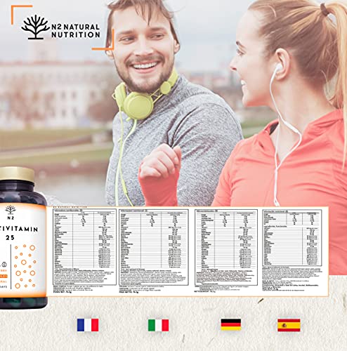 Multivitamin Kapseln. 25 Vitamine (C B1 B D E) und Mineralien (Zink Magnesium Kalzium). HOCHDOSIERT 200% von Empfohlenen Tageswert. Vitamin a-z, Vitality, Premium.90 kapseln N2 Natural Nutrition – Bild 5