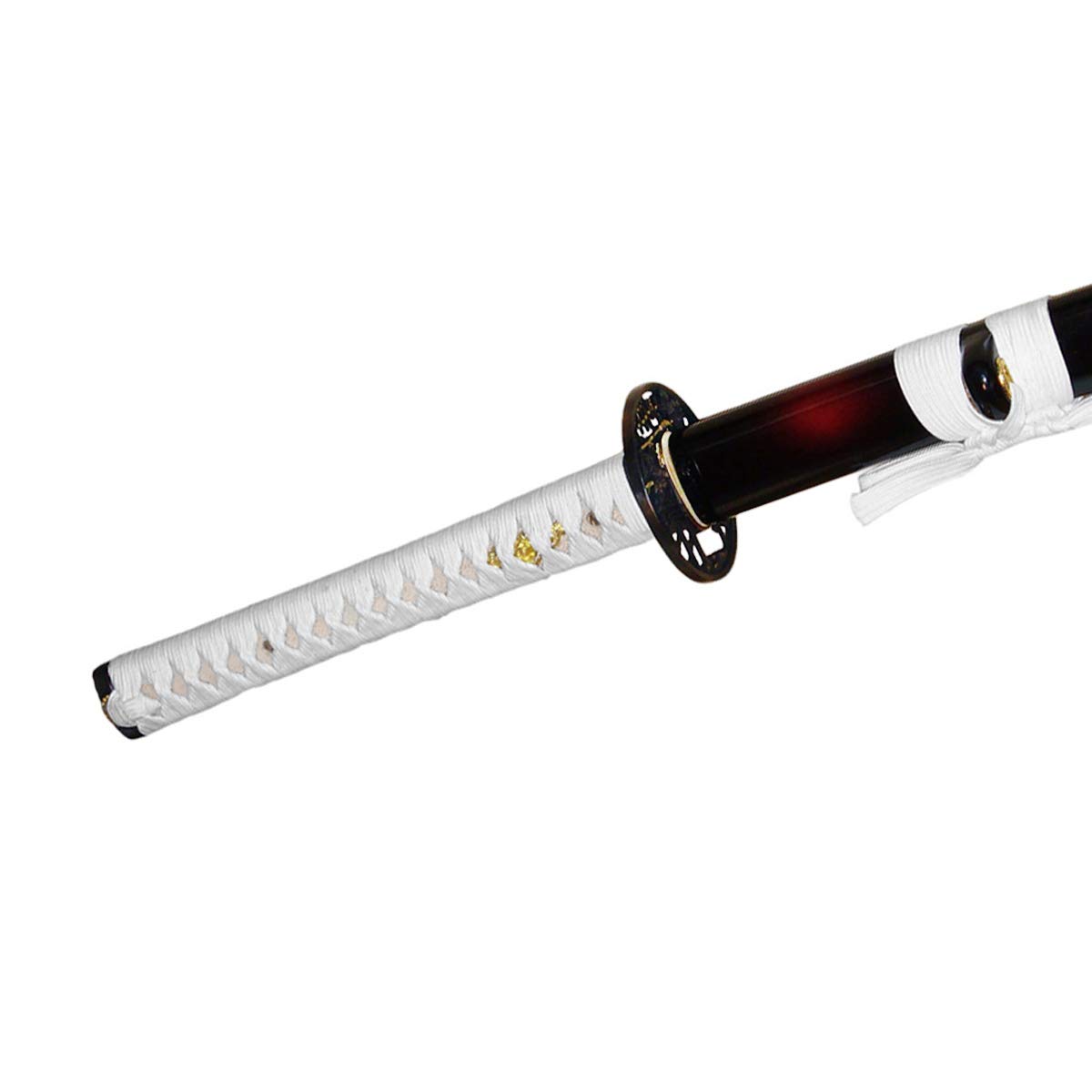 Katana Samuraischwert scharf - Handgeschmiedet aus Carbonstahl | Echtes Schwert im japanischen Stil – 104 cm - Weißes Griffband & dunkle Holz-Saya - 1045 Carbonstahl