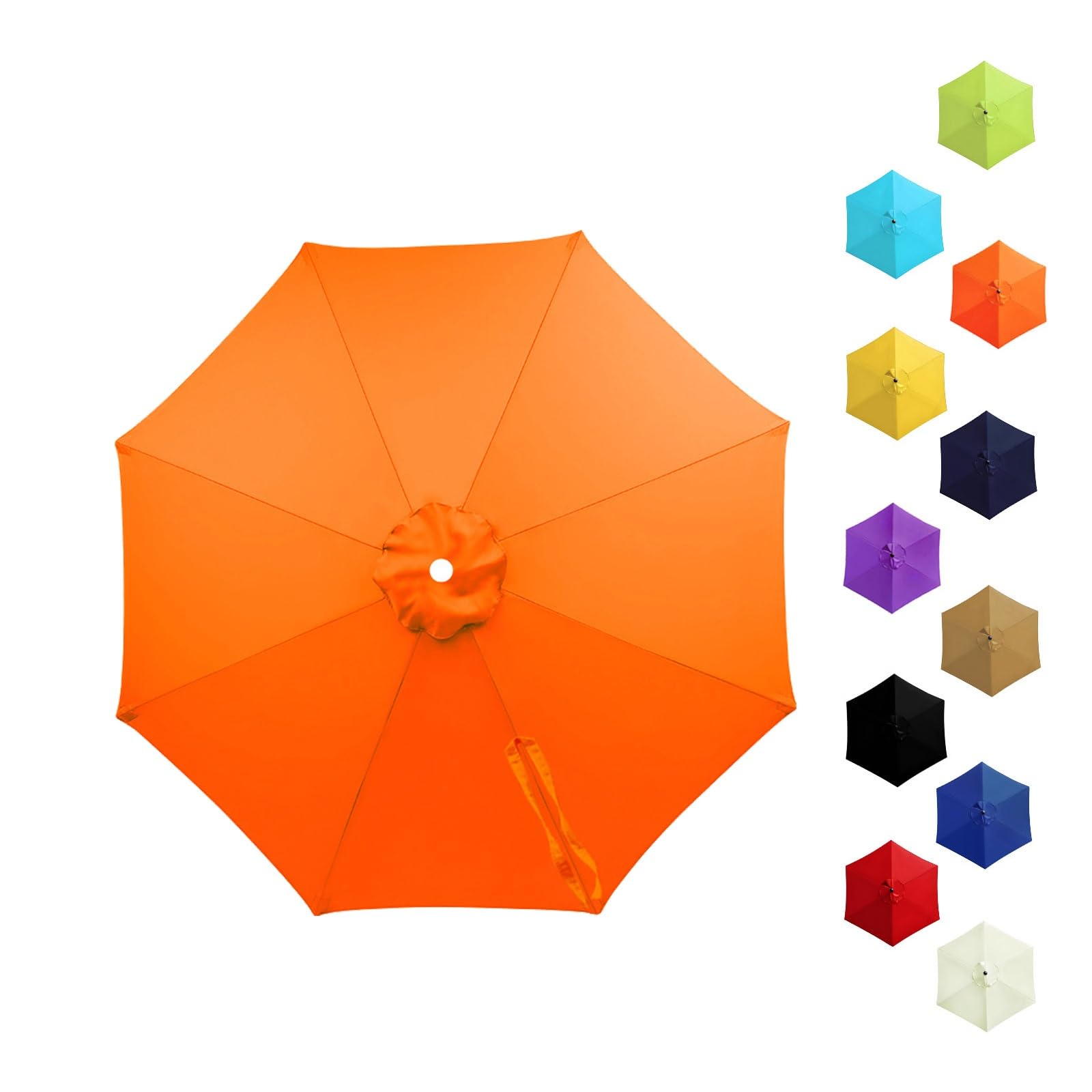 Garden Replacement Parasol Canopy 6/8 Ribs, 2.0m 2.15m 2.30m 2.5m 2.7m 3.0m 3.5m Anti-UV Patio Umbrella Replacement Canvas, Waterproof Parasol Fabric Cover for Market(Orange,2.8m/6 Arms)