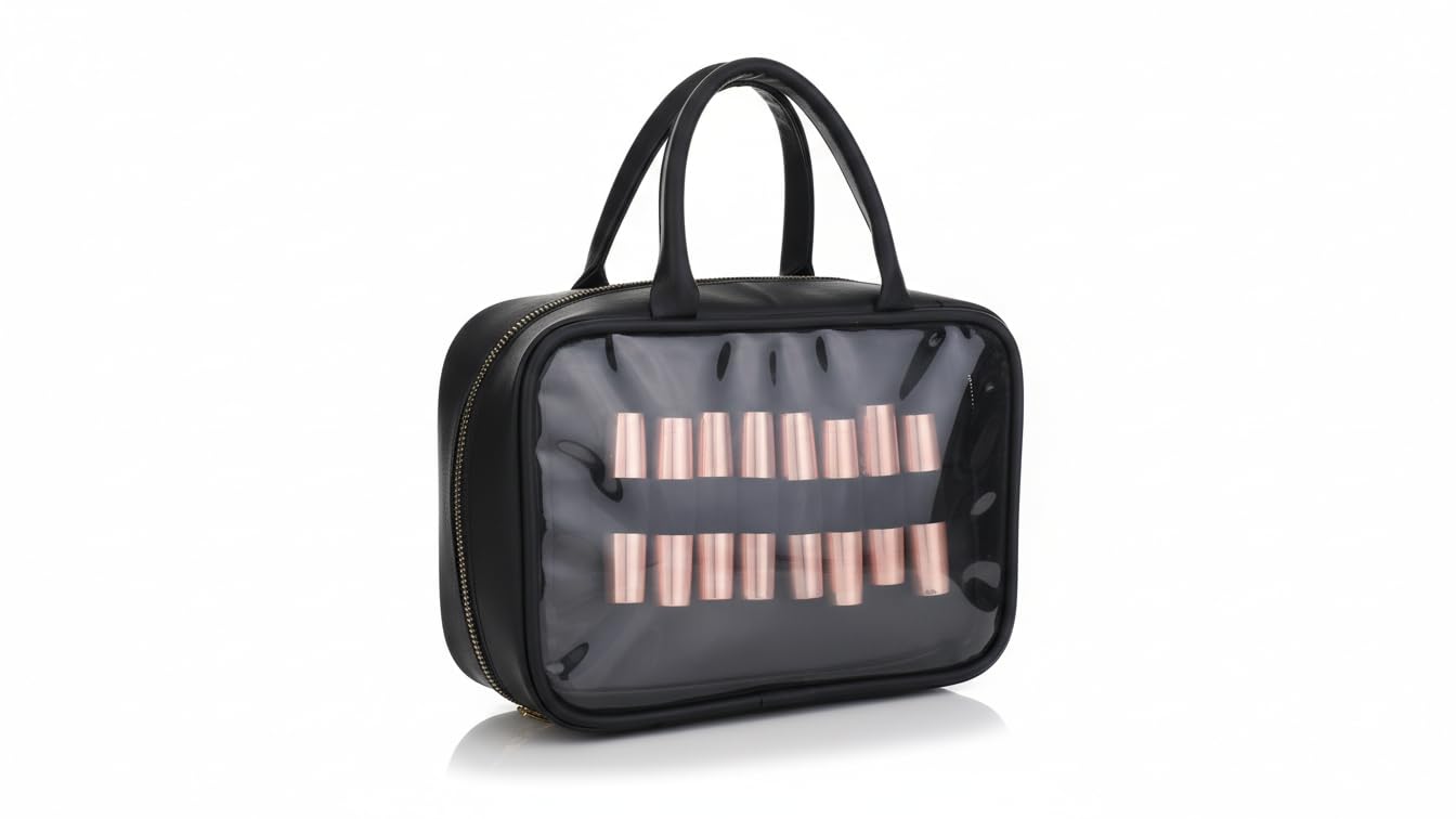 Compact Lipstick Organizer Pouch with Transparent Sides | Faux Leather Makeup Storage Case | Holds up to 48 Lipsticks | Compact and Easy to Carry-image-17