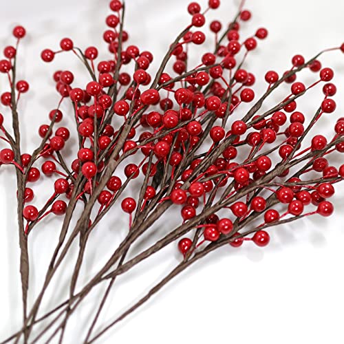Wscrofts 12Pcs Artificial Red Berries Stems, 13.5" Waterproof Burgundy Berry Branches For Home Holiday Wedding Diy Christmas Tree Wreath Flower Decor #TOP2