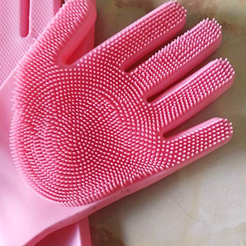 Preisvergleich Produktbild Ein Paar magische Silikon-Scrubber Gummi Reinigung Handschuhe Abstauben / Geschirrreinigung / Tierpflege Kosmetik Haar Auto / Insulated-Küche-Helfer A-Rosa Gartenhandschuhe, Einweghandschuhe, geeignet