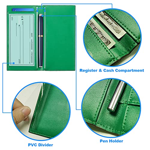 Casmonal Vegan Leather Checkbook Cover For Men & Women Checkbook Holder Wallet Rfid Blocking(Green) #TOP4