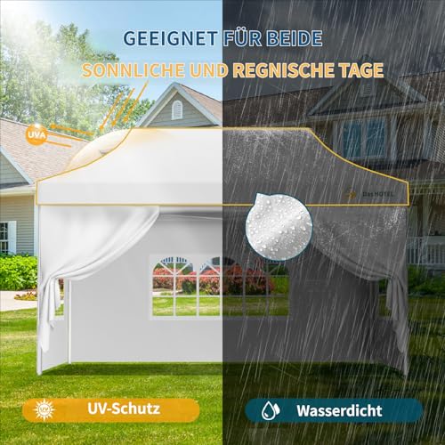 Image of Hoteel Gazebo, 3 x 4.5 cm, Waterproof, Stable, Winterproof, Reinforced Folding Gazebo with Hexagonal Tube Frame, Anti-UV Party Tent, Foldable Garden Gazebo for Markets, Carry Bag with Wheels, 4 Sand