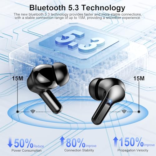 Wireless Earbud Bluetooth Headphones, 40H Playtime Wireless Headphones Deep Bass Stereo with LED Power Display, IP7 Waterproof in Ear Earphones with Microphone Ear bud Cordless for Laptop Android/iOS - Image 5