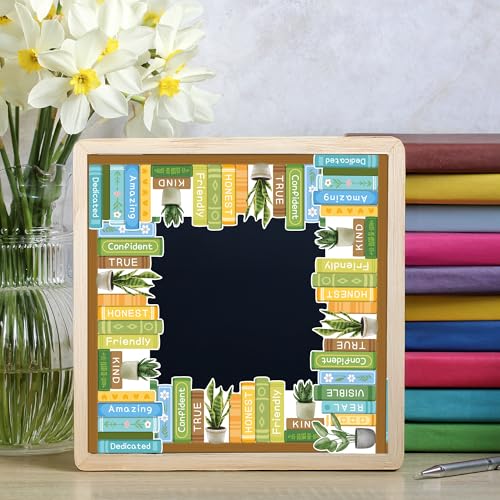 Image of BeYumi Plant Bookshelf Border Trim - 65ft Back to School Green Plant Inspirational Books Rolled Border Trim Motivational Potted Plants Bookshelf Bulletin Board Library Classroom Office Home Wall Decor