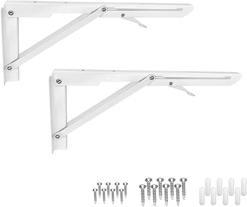 Soportes plegables resistentes para estantes, banco de mesa triangular de metal blanco resistente, soporte de estante plegable de 12 pulgadas, 2 disponible en Yaxa El Salvador