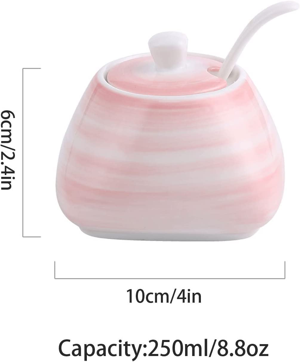 Azucarero de cerámica, jarra for crema, azucarero de cerámica colorido con tapa, azucarero de porcelana con cuchara, salero pequeño, tarro de almacenamiento, for cafetería, restaurante, azul, individu