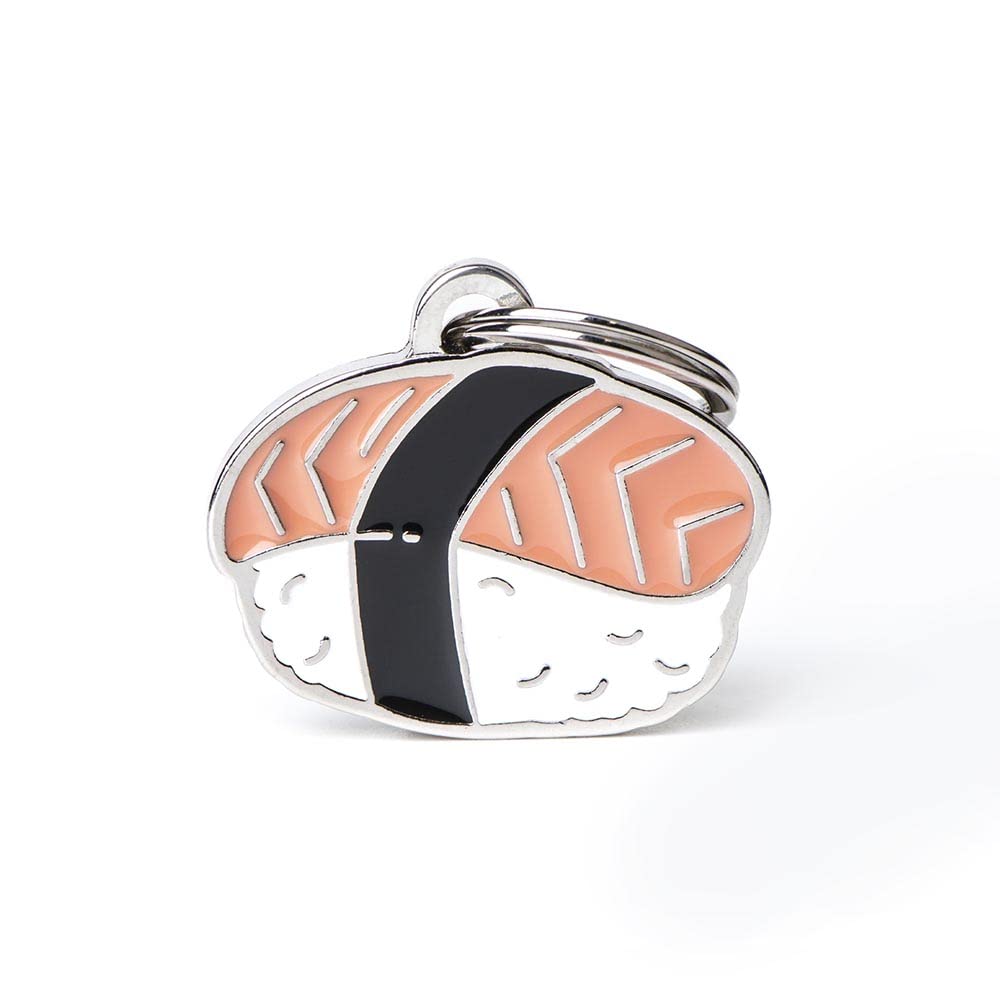 MyFamily Personalized Pet ID Tag Made in Italy, Sushi, Free Engraved Dog Tag, Hand Enameled Metal, Food Collection