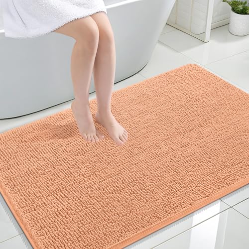 Image of OLANLY Large Bathroom Rugs 47x32, Extra Soft Absorbent Chenille Bath Rugs, Rubber Backing Quick Dry, Machine Washable Bath Mats for Bathroom Floor, Tub and Shower, Home Decor Accessories, Peach