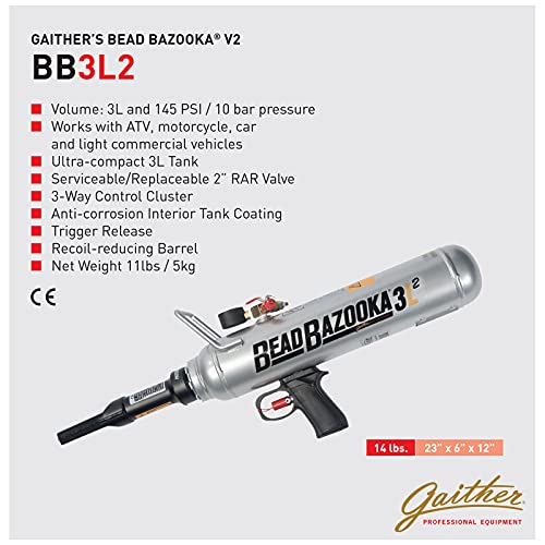 Image of Gaither Handheld Bead Bazooka - 2nd Generation, Bead Seater Tool with Rapid Air Release, for Passenger, Commercial, and Agricultural Vehicles