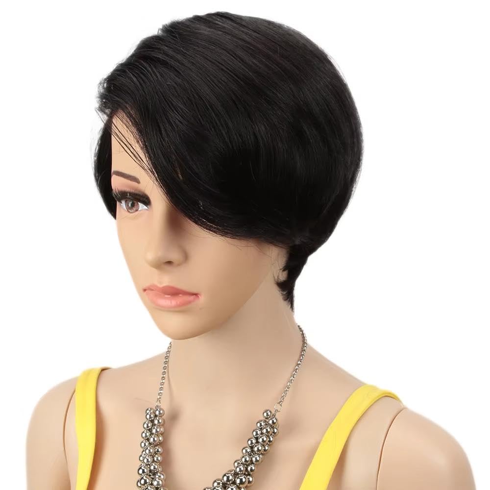 Haarpflege Schwarze Kurz Geschnittene Gerade Bob C Teil Spitze 100% Echthaar Perücken Für Damen Brasilianische Leimlose Alltagsperücke
