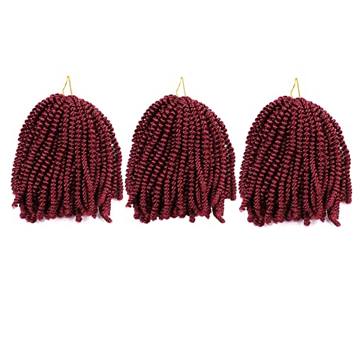 Yisimei Burgundy Spring Twist Hair 8 Inches 3 Packs Bug Spring Twist Hair 330 Grams 90 Strands Synthetic Hair Extensions (8“ 3PCS/Lot, BUG)