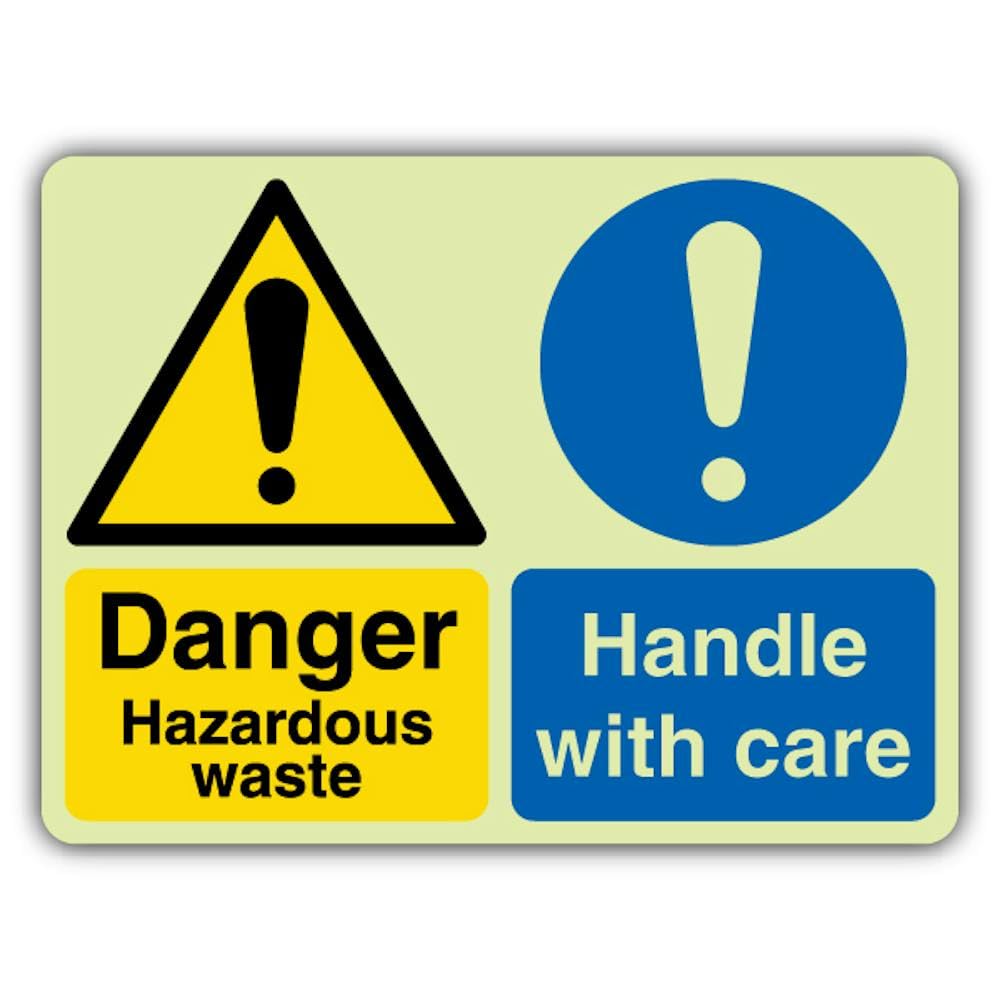 V Safety Glow In The Dark Danger Hazardous Waste - Mango con señal de cuidado - 800 x 600 mm - Hecho de plástico rígido de triple brillo - Señalización de advertencia de peligro - Fabricado en Gran