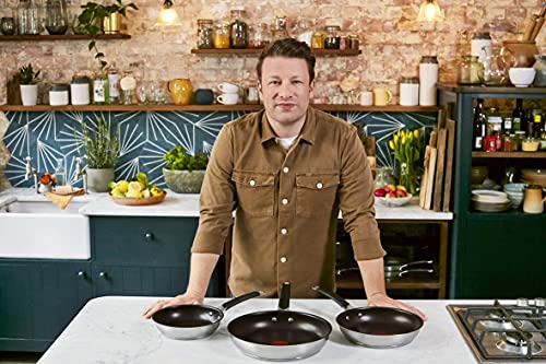 Foto von Tefal E51206AZ.JO7 Jamie Oliver Bratpfanne 28 cm inklusive Rezeptheft | Antihaftversiegelung | sicher | Thermo-Signal | genieteter Griff | induktionsgeeignet | gesund Kochen | Edelstahl