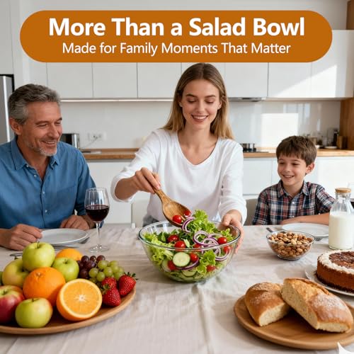 Anyvape Glass Salad Bowl Set, 4.8QT with Acacia Wood Lid & Utensils — view 6