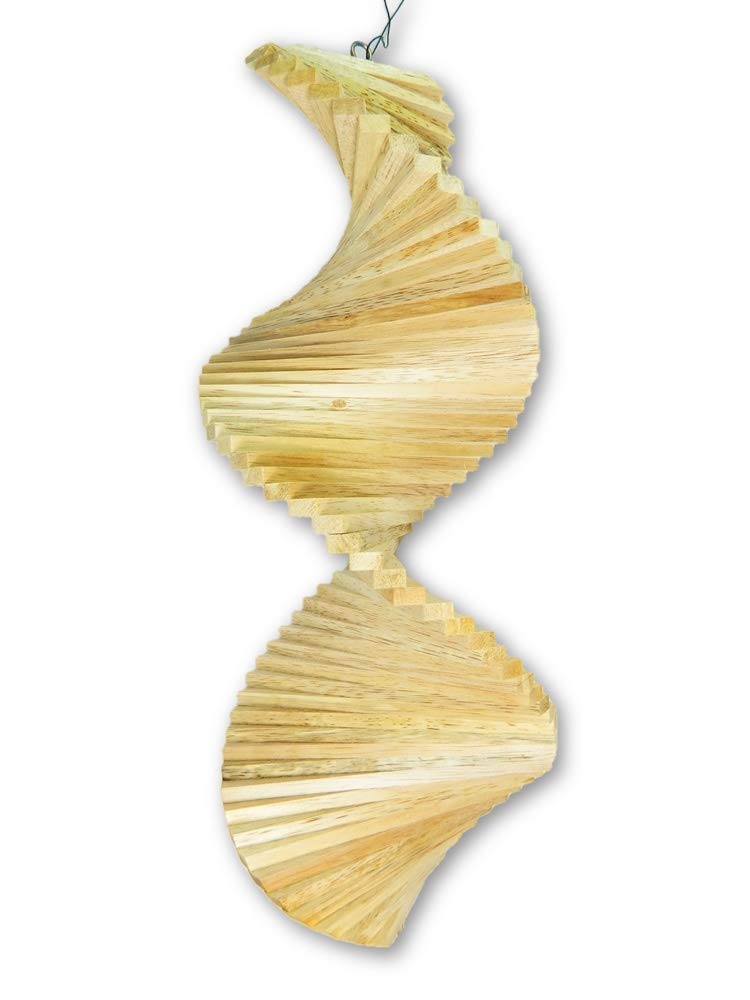 Wooden Wind Spinner Natural Colour, H40cm - Home & Garden Hanging Ornaments - Customisable Spiral Shape - Handmade Decoration for Outside Areas, Patio & Conservatory