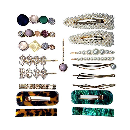 21 Hair Clips Set, Fashion Korean Style Sweet Macaron Acrylic Resin Hair Barrettes Artificial Pearls Hair Clips English Letter Hairpins for Women Girls Ladies Headwear Styling Tools Hair Accessories
