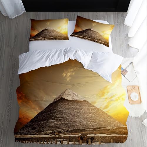 XPINGO Egypte Housse de Couette 220x240 cm 2 Personnes 3D Egypte Parure de lit avec Fermeture Éclair Ultra Doux Ensemble de Literie 3 Pièces avec 2 Taies d'oreiller...
