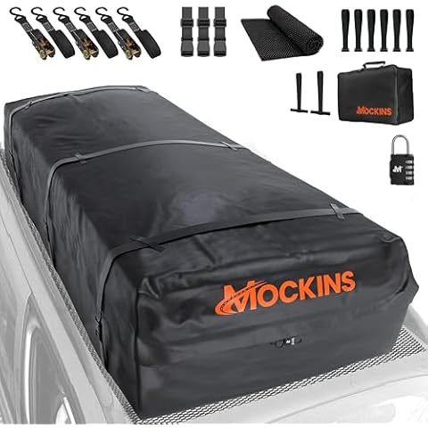 Mockins XXL 50 Cu Ft Waterproof Rooftop Cargo Carrier Bag | 85"x50"x20" All-Weather Car Roof Bag | Soft-Shell Vinyl Rooftop Cargo Bag for Top of Car Storage | Universal Roof Rack Bag w/Accessories Cover
