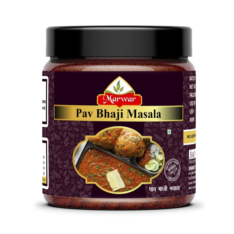 Marwar Special Pav Bhaji Masala Powder with Natural Oils - 1 KG, Blended Spice for Authentic Taste and Colour, For Healthy Delicious & Flavourful Cooking, No Garlic & Onion Used (Re-usable Jar Pack)