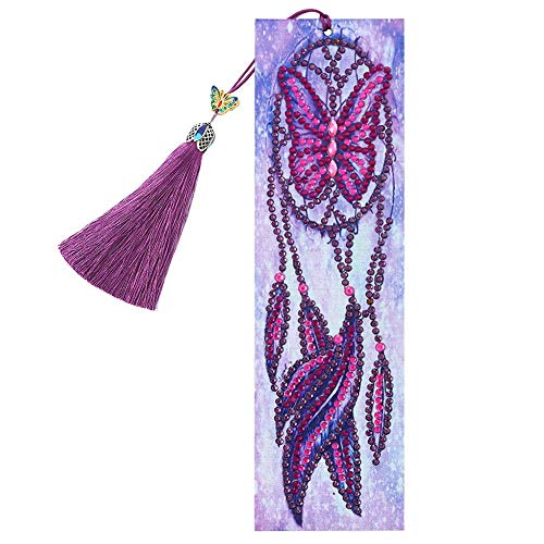 Occitop DIY Gift Bookmark for Adults and Kids 5D Diamond Painting by Number Kits,Full Drill Embroidery Arts Craft Decor Rhinestone Embroidery Cross Stitch Leather Tassel Book Marks