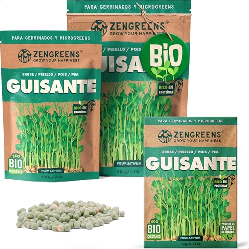 ZenGreens® - Semillas de guisante ecológico - Elija entre 10g, 200g y 500g - brotes de arveja - germinación de más del 97% - Microgreens