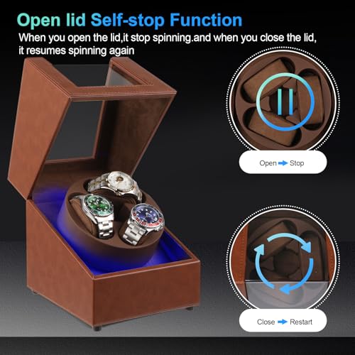Image of J&T Technology Watch Winder for Automatic Watches,Automatic Watch Winder with LED Light,Rotating Watch Case with Japanese Quiet Motor,4 Rotation Modes,USB Type C