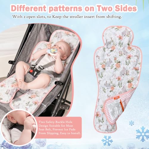 Image of Gel Car Seat Cooler Pad,1pack Double Sides-Universal Baby Stroller Ice Cushion Cooler Mat,Summer Cooling Seat Liner,Multifunctional Suitable for Baby Dining Chair,Child Safety Seat (Rabbit+Flower)