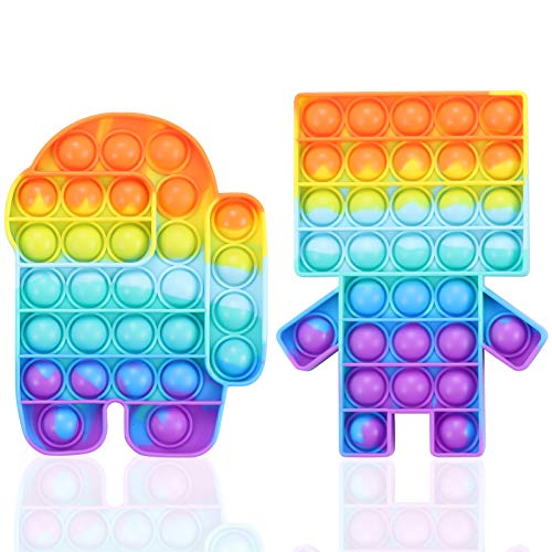 2 Packs Pop Fidget Sensory Toys, Stress Relief Autism Special Needs Silicone Pressure Relieving Toys, Among in Us and Robot Shape Squeeze Toys for Kids Children Adults