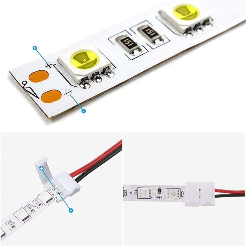 Wiring Connecting Terminals - 96Pcs 8Mm 2 Pin LED Strip Light Connector for 8 Mm Wide Flexible SMD 3528 2835 Single Color LED Strip Lights Solderless - (Color: White red Black)