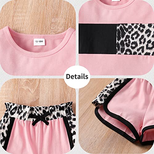 Masbekte Toddler Girl Summer Outfits Short Sleeve T-Shirt + Shorts Set Leopard Printed Cute Baby Girl Clothes Sport Tracksuit 4-5T #TOP3