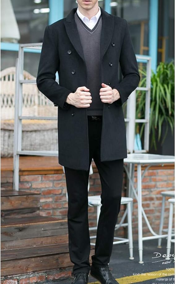 Minibee Men's Woolen Trench Coat Double Breasted Slim Fit Winter Overcoat Long Jacket Business Pea Jacket - Image 3