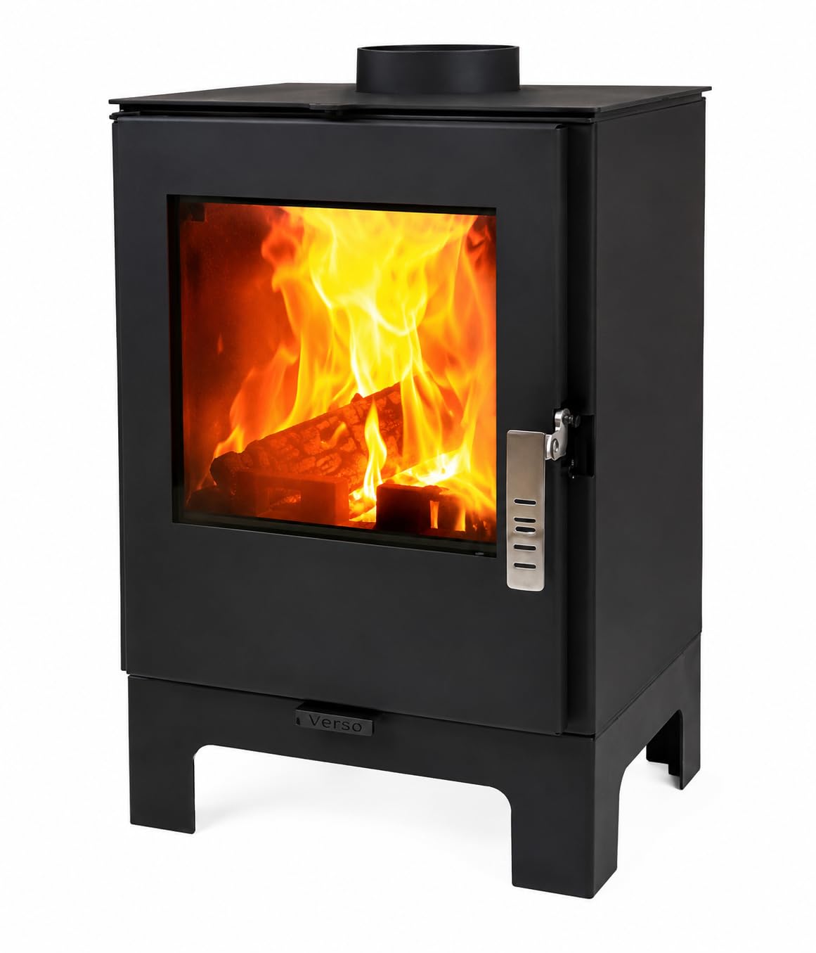 Verso - Stufa a legna da 2 l, 5 kW, 80,2% di alta efficienza, piastra superiore ultra compatta del corpo in acciaio (non ghisa), piccola stufa per 60-80 m³, Eco Low Emissions, 150 mm
