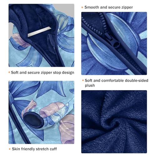 Blue and Pink Bows Toddler Fleece Jacket Girl Boys Hooded Fleece Jacket Coat Warm Outwear Zip-up 3-10T3