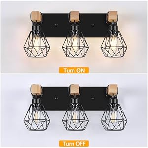 FadimiKoo 3-Light Farmhouse Bathroom Vanity Light Fixtures, Wood Bathroom Lighting Over Mirror, Black Vanity Lights with Metal Lampshade, Vintage Wall Light Fixtures for Bedroom, Living Room, Hallway FadimiKoo 3 Light Farmhouse Bathroom Vanity Light Fixtures Wood Bathroom Lighting Over Mirror Black Vanity Lights with Metal Lampshade Vintage Wall Light Fixtures for Bedroom Living Room Hallway