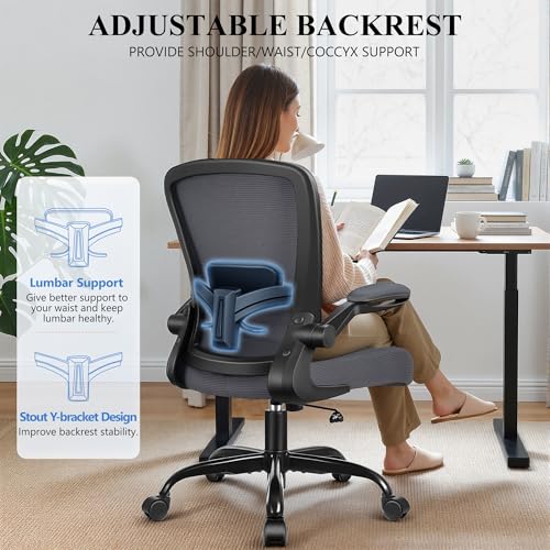 Image of FelixKing Office Chair, Ergonomic Desk Chair Breathable Mesh Chairs Adjustable High Back Lumbar Support Flip-up Armrests, Executive Rolling Swivel Comfy Computer Chairs Home Office Dark Gray