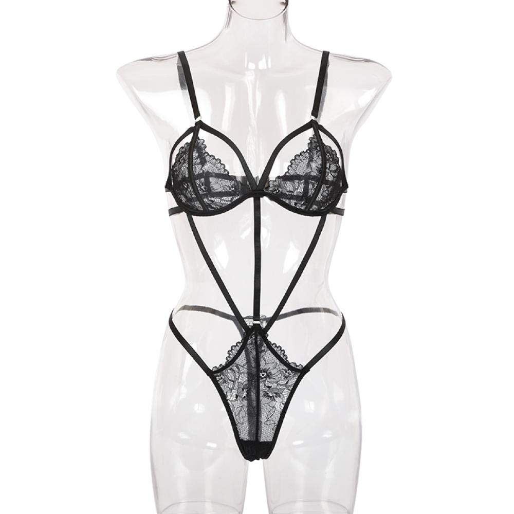 HODAGES Conjuntos de Ropa de Dormir y Batas para Mujer Ropa Interior de una Pieza de Uniforme de Encaje Fino Tentador para Mujer (Negro pequeño)