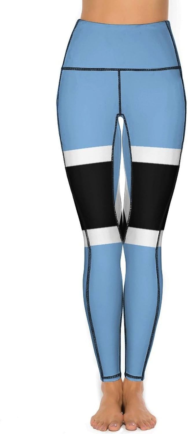 Botswana Flag Womens Yoga Pants High Waist Tummy Control Workout Leggings