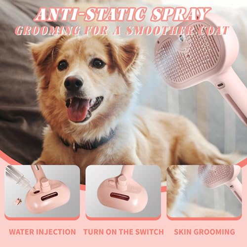 Image of Self-Cleaning Spray Cat Brush for Shedding, Removes Static Flying Hair, and Works Wonders for Both Long and Short-Haired Pets 2 In 1 Cleaning Brush for Cats And Dogs Grooming (pink)