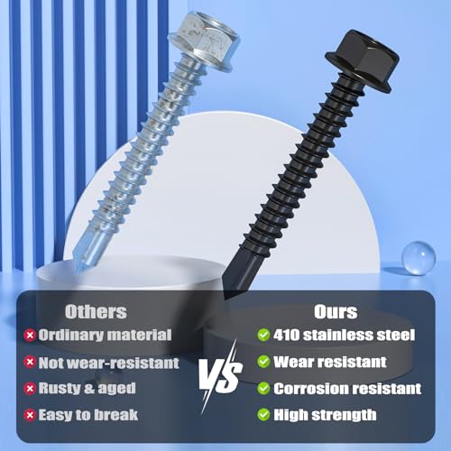 Vgbuy VG01601 140Pcs #10 X 5/8 Inch Self Drilling Screws For Metal,410 Stainless Steel Black Zinc Plated,Self Tapping Sheet Metal Tek Screws,Hex Washer Head thumb #3