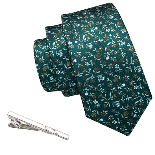 Image of Barry.Wang Floral Ties for Men Flower Necktie with Tie Clip Formal