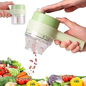 EKDANT PHARMACEUTICALS 4 in 1 Handheld Electric Vegetable Cutter Set, Electric Garlic Vegetable Chopper Slicer,USB Charging Ginger Masher, Multifunction Slicer Vegetable Cutter (1PCS)