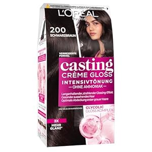 L’Oréal Paris Coloration ohne Ammoniak und Silikone, Pflegende Intensivtönung mit Glanz-Reflex-Balsam, Casting Crème Gloss Haarfarbe, Nr. 200 Schwarzbraun (Braun), 1 Stück