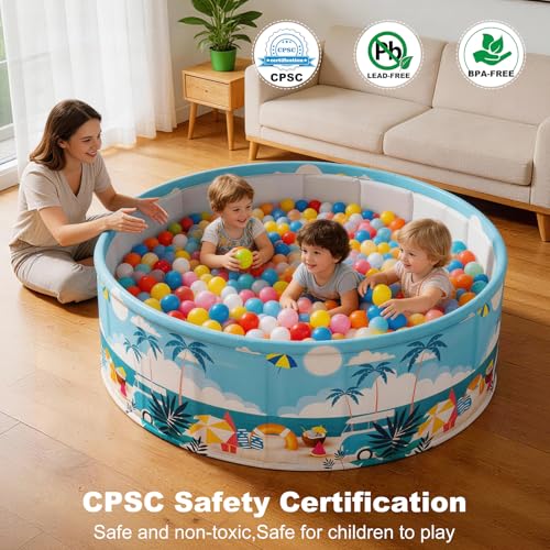 Image of Foldable Swimming Pool for Kids 78.7 inchx17.7 inch Hard Plastic Portable Dog Pool Anti-Slip Collapsible Large Kiddie Pool Indoor Outdoor Backyard (Beach Party 79'')