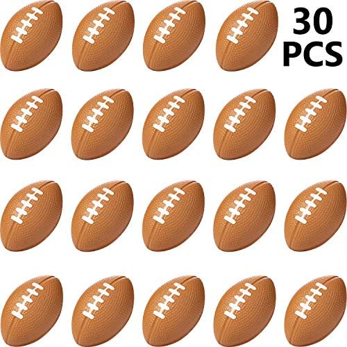 Blulu 30 Packs Mini Football Sports Stress Ball, Mini Foam Sports Ball, Foam Sports Ball for School Carnival Reward, Chrismas Party Bag Gift Fillers (Brown)