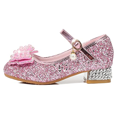 Betadog Girls Sandals Kids Glitter Bow Dress Shoes Heel Sequins Princess Sandals Toddler Flower Wedding Party Shoes (Pink-l, 13)2