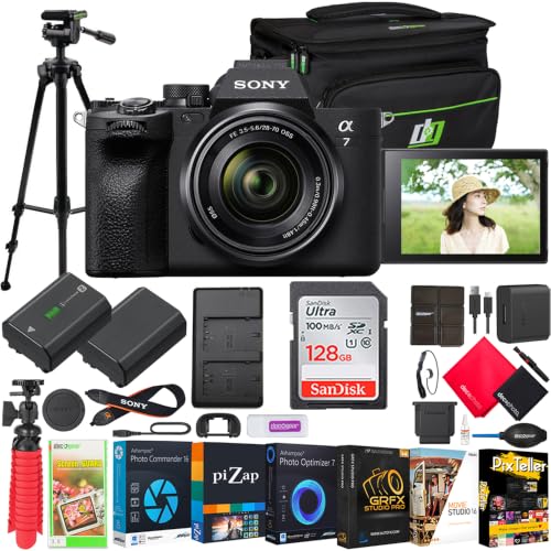 Sony a7 IV Mirrorless Full Frame Camera Body with 28-70mm F3.5-5.6 Lens Kit ILCE-7M4K/B |Official Sony USA Partner Model| Bundle with Photography Case + 128GB Card + Tripod + Extra Battery + Charger