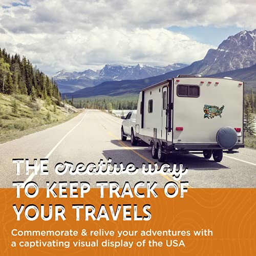 Rv State Sticker Travel Map Of The United States, Travel Trailer Camper Accessories, 19X13" Map Rv Decals For Window Door Wall, 50 State Bumper Stickers With Scenic Illustrations - See Many Places #TOP2